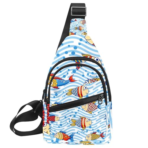 Sac à bandoulière bleu vif imprimé poisson pour voyage