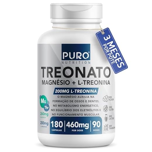 Magnésio L-Treonato Puro Nutrition + Quelato, Alto Teor de Magnésio por Porção, 180 Cápsulas