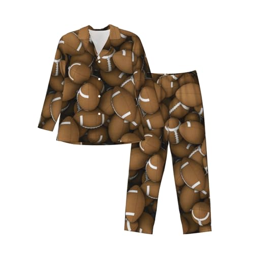 American Footballs Mens Pajamas Set Button Down Sleepwear Set Long Sleeve Loungewear With Pockets3