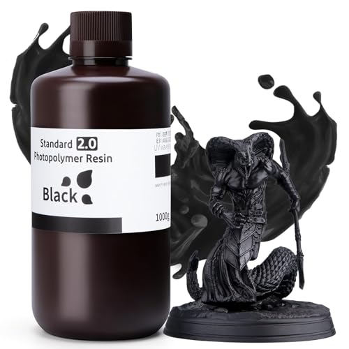 Image of ELEGOO Upgraded Standard 3D Printer Resin 2.0, High Precision, Low Odor, Higher Toughness, 405nm UV Curing Photopolymer Resin for Mars Saturn MSLA DLP LCD 3D Printing (Black 1000g)