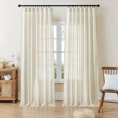Image of Joydeco Linen Curtains 90 Inch Length 2 Panels Set for Bedroom, Light Filtering Curtains for Living Room, Beige 70 Inch Wide Light Filtering Drapes with Rod Pockets Back Tab (90 inch L x 70 inch W, Beige)