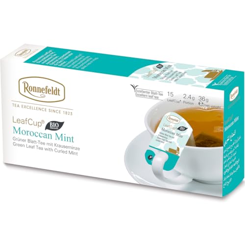 Ronnefeldt LeafCup Moroccan Mint – Loose Leaf Green Tea with Curled Mint Leaves – 15 Individually Wrapped Tea Bags