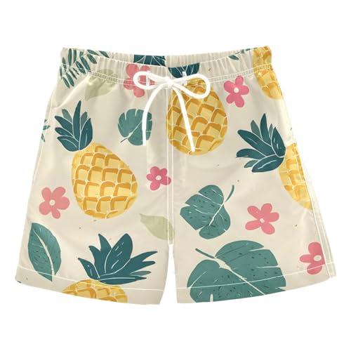 Boys Swim Trunks Cute Pineapple Leave Pink Flower Pattern Toddler Swim Shorts Beach Board Shorts Swimsuit