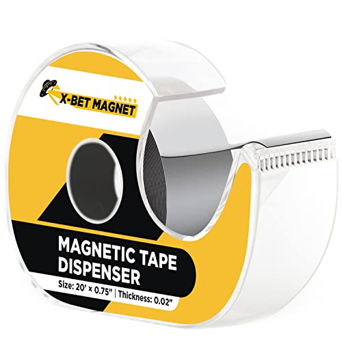 Magnetic Tape Dispenser (20 Feet x 0.75 Inches) - Magnetic Strips with Adhesive Backing - Magnetic Tape Roll