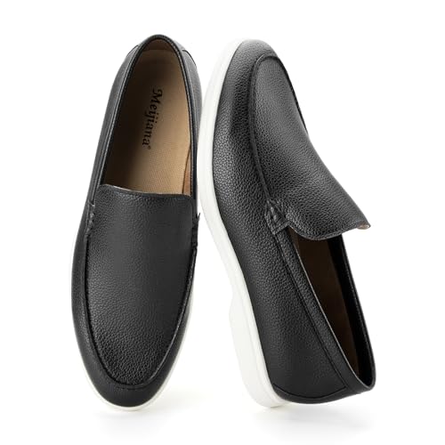 Image of Meijiana Men's Genuine Leather Loafers Slip-On Moccasins Dress Shoes, Lightweight and Breathable with Rubber Sole Stylish Mens Loafers