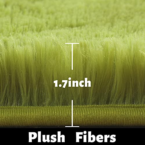 Grass Green Area Rug For Bedroom,4'X6',Fluffy Shag For Living Room,Furry Carpet For Kids Room,Shaggy Throw Rug For Nursery Room,Fuzzy Plush Rug,Green,Rectangle,Cute Room Decor For Baby #TOP4