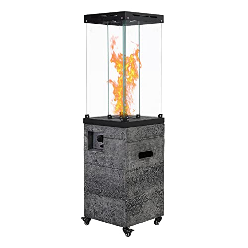Outdoor Patio Heater 40,000BTU Propane Gas Outdoor Heater for Patio Garden Backyard Windproof Glass and Terrafab Base with Waterproof cover(Stone Pattern)
