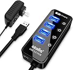 Atolla USB moyeu 3.0 Propulsé, USB Fendeur 4 Super vitesse du port USB 3.0 Prolongation + 1 Port de recharge, avec interrupteur indépendant et 5V / 3A AC Adaptateur