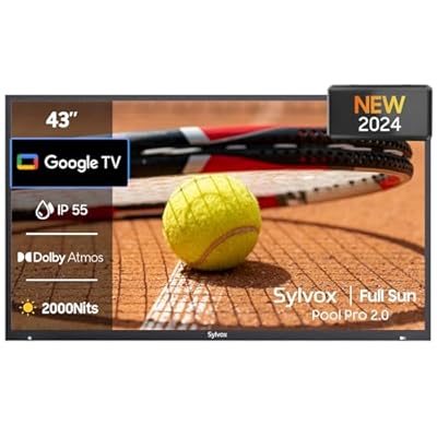SYLVOX Outdoor TV, 43-Inch Waterproof Smart TV, 2000 nits Full Sun TV, 4K, Dolby Atmos, HDR10, Weatherproof Television with Voice Assistant Remote (Pool Pro 2.0, Latest Model)
