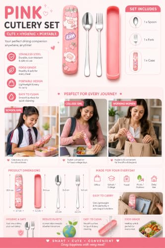 Image of Cutlery Set with Box | Stainless Steel Spoon, Fork, Reusable Tableware for Home, Kitchen, Office, Restaurant & Travel