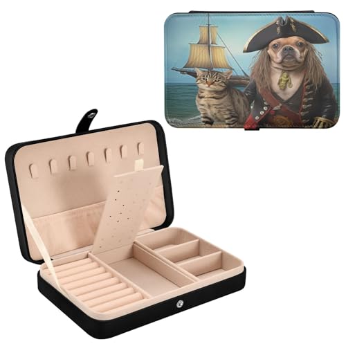 Haskirky Pirate Dog Jewelry Box Portable PU Leather Travel Jewelry Organize for Women Jewelry Storage Display Holder for Ring, Necklace, Earring