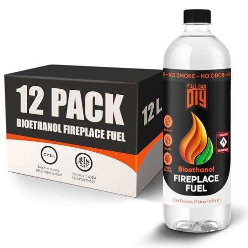 YallCanDIY Bioethanol Fuel Clean Burning Smokeless Odorless & Efficient Fuel for Fireplaces (Pack of 12)