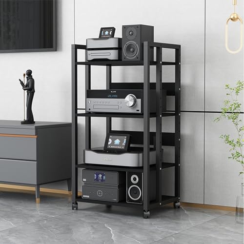 4/5-Tier Media Stand Movable Storage Cart Audio/Video Component Cabinet CD Player Stand Stereo Rack Open Audio Tower with Height Adjustable Wooden Shelf for Home/Office/Theater (Size : 4-Tier)