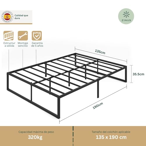 Miniatura 2 de Zinus Lorelai Somier 135x190 Cm - Altura 36 Cm - Base Cama Matrimonio En Acero - Láminas De Metal - Montaje Fácil- Espacio De Almacenamiento - Negro