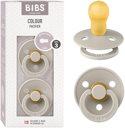 BIBS Colour Soother 2-Pack, BPA Free Dummy Pacifier, Round Nipple. Natural Rubber Latex, Size 2 (6-18 Months), Coral/Ruby