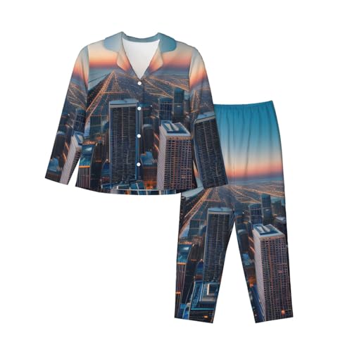 Pyjama manches longues femme Chicago Illinois Usa vêtement de nuit décontracté 2 pièces