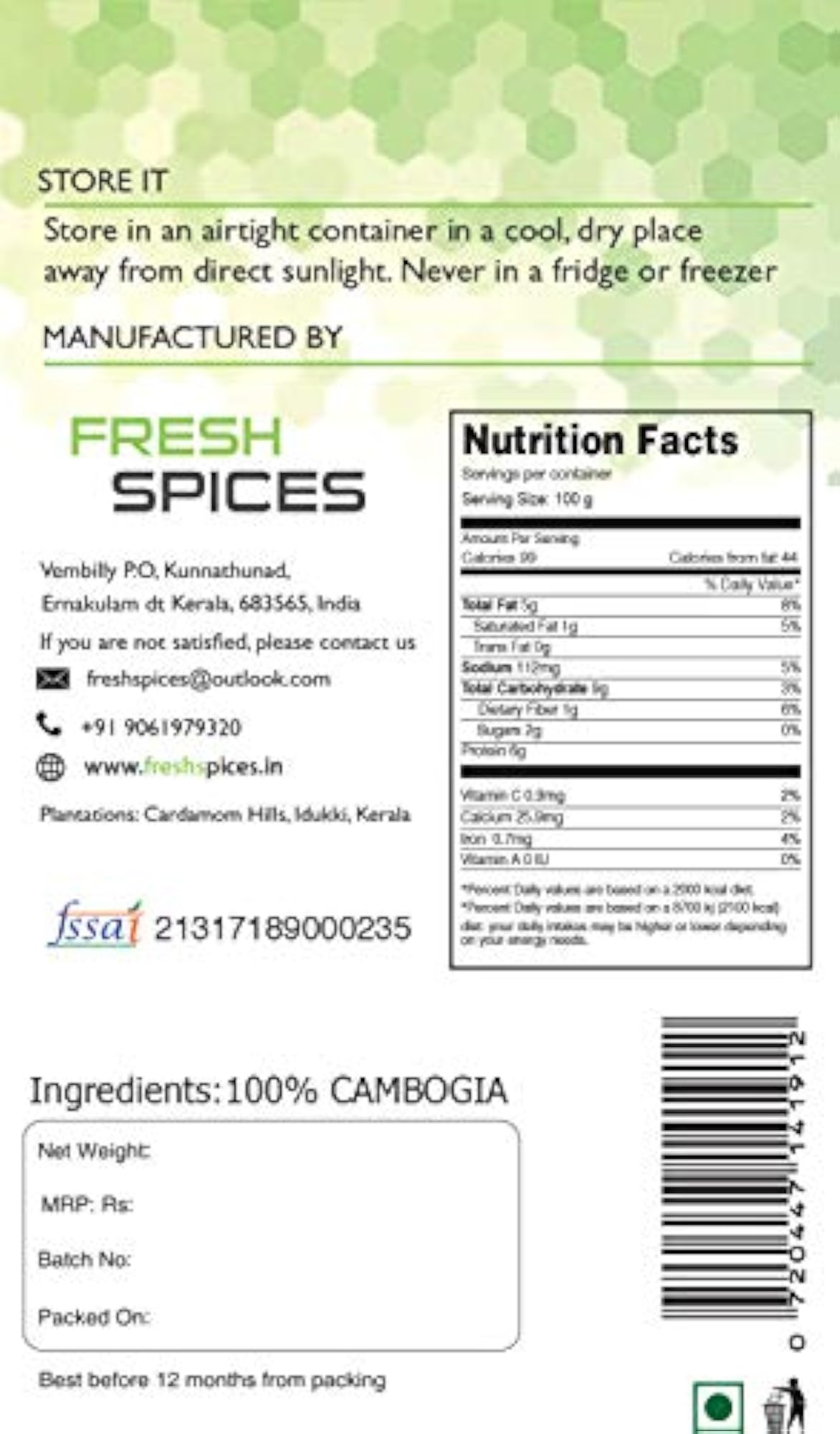 Fresh Spices Brindleberry/Kudampuli, 500 grams