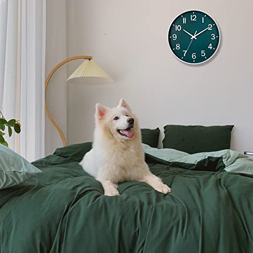 Image of HZDHCLH Green Wall Clocks Battery Operated,12 inch Silent Non Ticking Modern Wall Clock for Living Room Bedroom Kitchen Office Classroom Decor