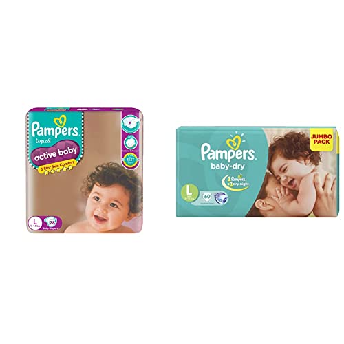 Image of Pampers Active Baby Diapers, Large, 78 Count & Pampers Baby Dry Diaper Pants, Large (60 Count)