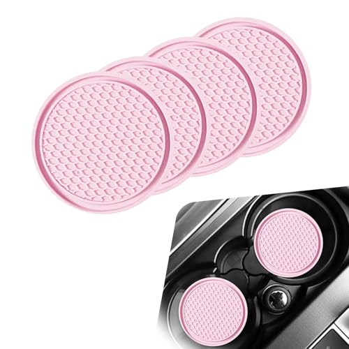 Zosgrew Car Cup Coaster, Universal Non-Slip Cup Holder Coasters for Car, Honeycomb Embedded Decorative Silicone Coasters, Cars Interior Decorative Accessories (Pink)