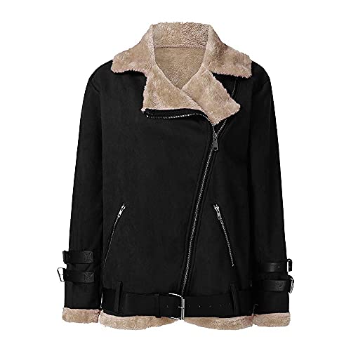 Women Winter Thicked Sherpa Lined Coat Outwear Plus Size Lapel Faux Suede Leather Biker Motor Jacket Overcoat #TOP3