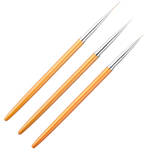 Amoin Acrylic Nail Art Brushes, Line Drawing Nail Art Brushes, UV Gel Nail Art Brushes, Nail Art Pen Brushes for Women and Girls, Pack of 3