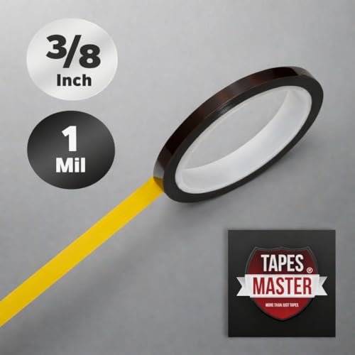 Image of Tapes Master 3 /8 inch x 36 Yds 1 Mil Polyimide High Temperature Heat Resistant Tape with Silicone Adhesive, No Residue