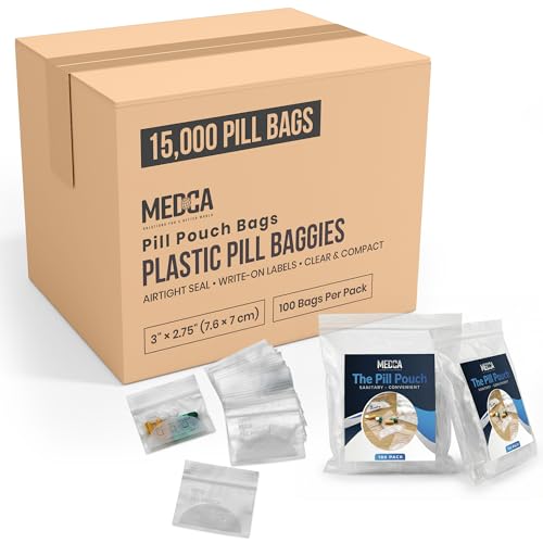 Image of Pill Pouch Bags - (Pack of 15000) 3 inch x 2.75 inch Pill Baggies and Disposable Plastic Travel Pill Bags with Write-on Labels
