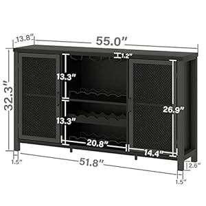 IBF Black Coffee Bar Cabinet, Liquor Cabinet with Wine Rack Storage, Industrial Kitchen Buffet Cabinet for Liquor and Coffee, Farmhouse Wine Cabinet for Home Living Dining Room, Black Oak, 55 Inch IBF Black Coffee Bar Cabinet Liquor Cabinet with Wine Rack Storage Industrial Kitchen Buffet Cabinet for Liquor and Coffee Farmhouse Wine Cabinet for Home Living Dining Room Black Oak 55 Inch