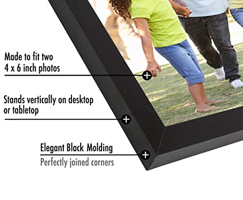 Americanflat Hinged 4x6 Picture Frame with Shatter-Resistant Glass - Double Picture Frames with Engineered Wood - Signature Collection - Photo Frame for Tabletop Display - Black