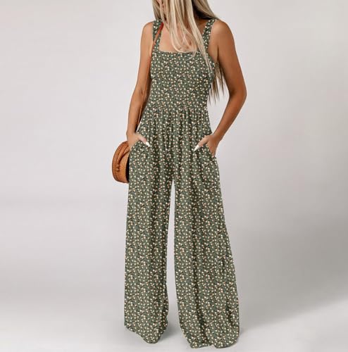 Women Floral Loose Fit Pants Overalls Rompers for Women Pleated Flare Wide Leg Summer Fall Pants 20252