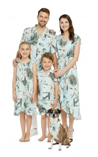 Image of Wispy Cereus Light Blue Family Matching Hawaiian Clothes | Family Matching Outfits • Soft Rayon Fabric • Tropical Floral Print • Vacation Ready • Luau Party Wear