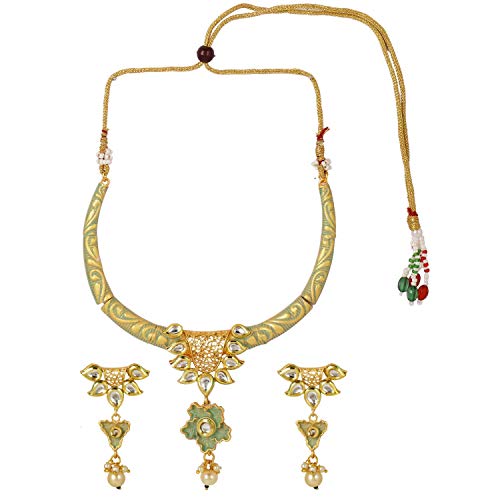 Efulgenz Indian Bollywood Traditional 14 K Gold Plated Kundan Pearl Wedding Choker Necklace Earrings Jewelry Set
