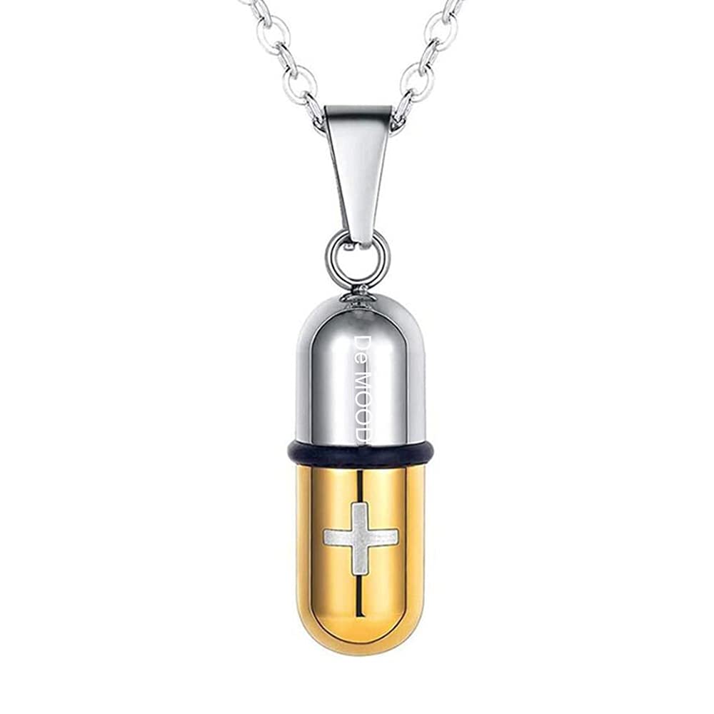 Vogue Pill Case Capsule hanger ketting titanium staal voor mannen vrouwen kruis geneeskunde aandenken hanger ketting sieraden