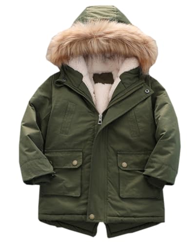 Cromoncent Boys' Winter Coat Sherpa Parka Jacket with Faux Fur Hood
