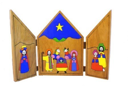 Fair Trade Hand Painted Crib Scene 25 cm x 18 cm high. Christmas Nativity Set. Religious Crib.Travelling Nativity for a School. Travelling Crib for a School Real Christmas scene Nativity.Christmas Crib