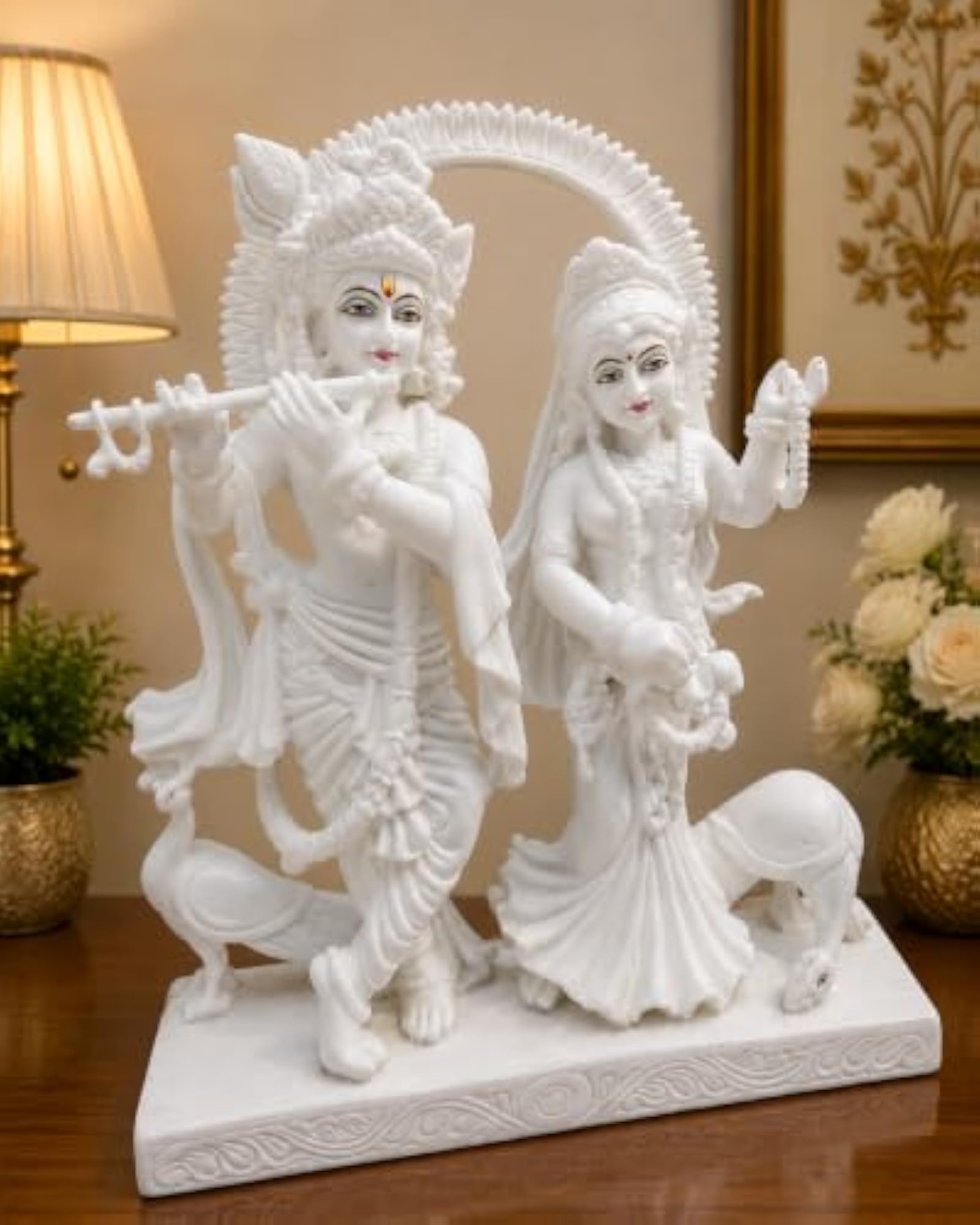 White Jugal Radha Krishna Murti Marble Dust