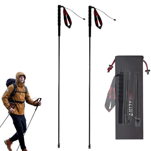 Bastón de senderismo de fibra de carbono, plegable, ultraligero, bastón de senderismo para entusiastas del montañismo, adecuado para viajes, camping, senderismo, 3 (130 cm)
