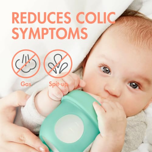 Image of Boon Nursh Reusable Silicone Pouch Baby Bottles - Slow Flow Nipple - Silicone Baby Bottle Pouch and Nipple - Baby Feeding Essentials - Mint - 0-3 Months - 3 Count - 4 Ounce
