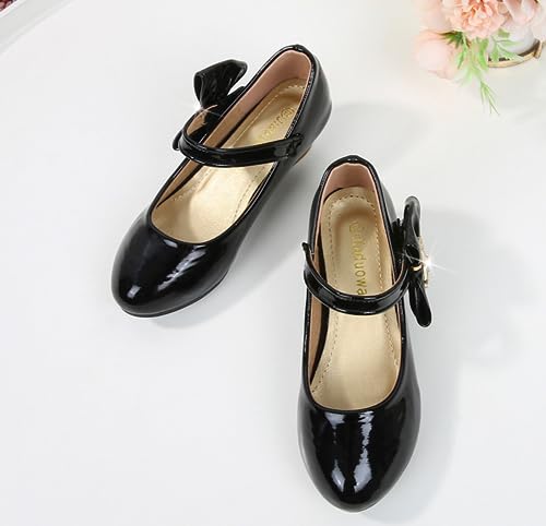 Girls Low Heel Princess Mary Jane Pumps Flower Wedding Party Glitter Dress Shoes3