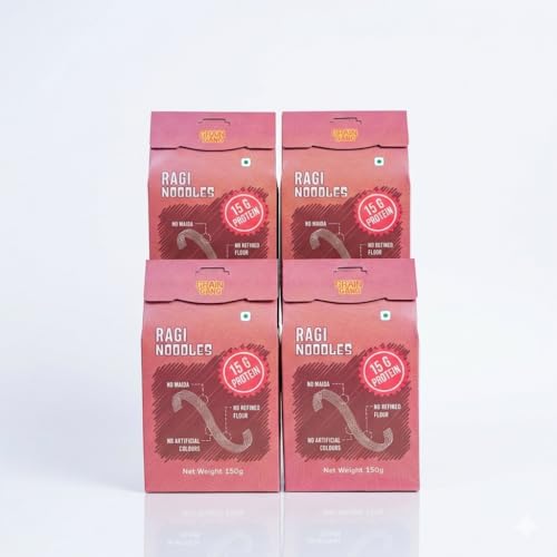 GrainGanG Ragi Noodles with Tastemaker, No Maida, High Fiber Instant Noodles, Healthy Snack, Pack of 4 (150g Each)