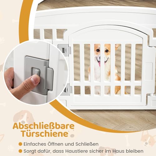 FANTASK Hundelaufstall faltbar, fLaufstall Hund Outdoor & Indoor, Hundeauslauf mit abschließbarer Tür & 6 Paneelen, Welpenlaufstall aus Kunststoff, Welpenauslau, 60 cm hoch (Weiß)