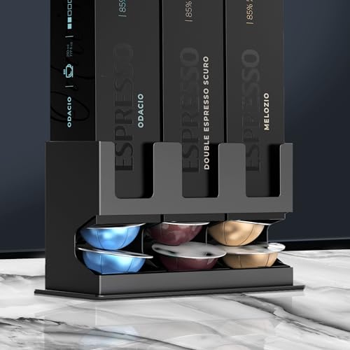 Image of GALVANOX Holder for Nespresso Vertuo Pods Countertop Dispenser Stand, Holds 3 Box Sleeves - Easily Dispenses 3 Coffee Flavors, Freestanding Design with Non-Slip Steel Base, (30 Vertuoline Pods)
