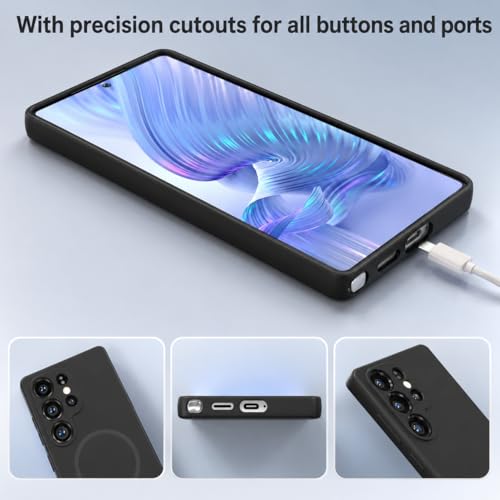 Image of DIZORO Microfiber Candy Case Compatible for Samsung S25 Ultra 5g Magnetic Silicone Case, Compatible with MagSafe Shockproof, Slim, Anti-Scratch Soft Non-Slip Full Body Protective Back Cover (Black)