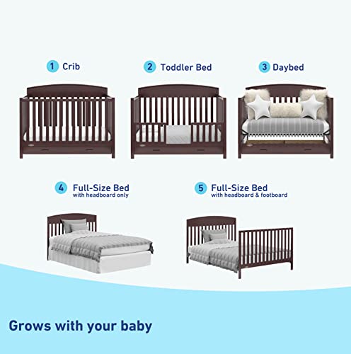 Graco Benton 5-in-1 Convertible Crib with Drawer (Espresso) - Converts from Baby Crib to Toddler Bed, Daybed and Full-Size Bed, Fits Standard Full-Size Crib Mattress, Adjustable Mattress Support Base - Thumbnail 4