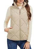 MAGCOMSEN Womens Winter Quilted Vests Lightweight Puffer Jackets Water Resistant Padded Gilet with 4 Pockets, Champagne M