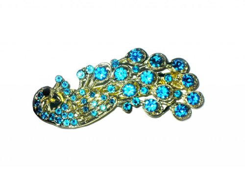 Kitty-Party Peacock Full Crystal Rhinestones Hairpin Hair Clip - Blue