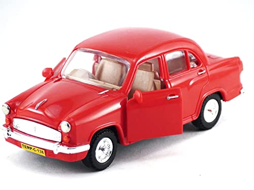 Image of Made of Non Toxic Plastic Toys Ambassador Car, Pack of 1, Pull Back Action Toys, with Soft Edges Around 15 CM in Length & 100 gram. Color (Red)