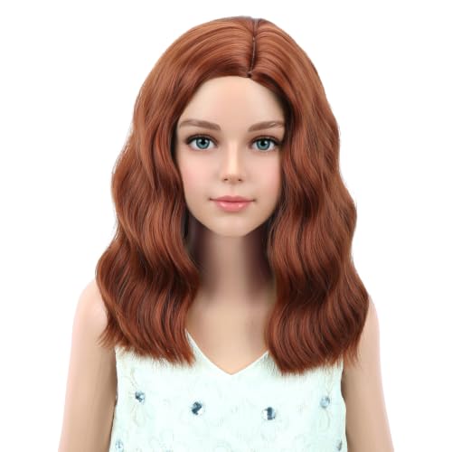 Image of PATTNIUM Kids Ginger Orange Wig Child Short Wavy Wig Dark Orange Wigs for Girls Cosplay Halloween Party Costume Heat Resistant Synthetic Wigs