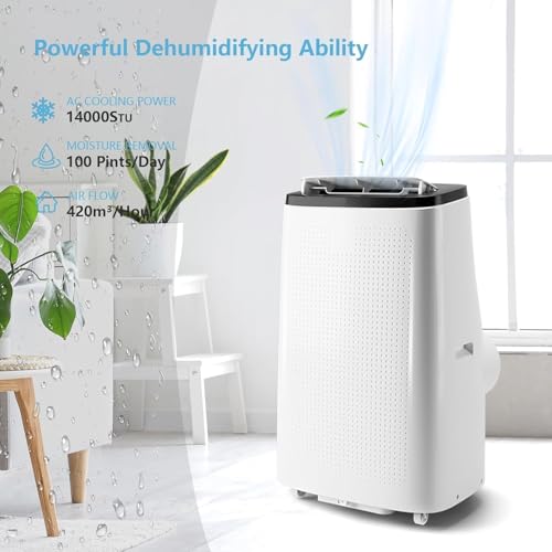 Image of 14000 BTU Portable Air Conditioners, 3-In-1 Unit Offers Fast Cooling, Dehumidification, Three-Speed Fan for Rooms Up to 750 Sq. Ft, with a 24-Hour Timer, Remote Control, and Operates Quietly